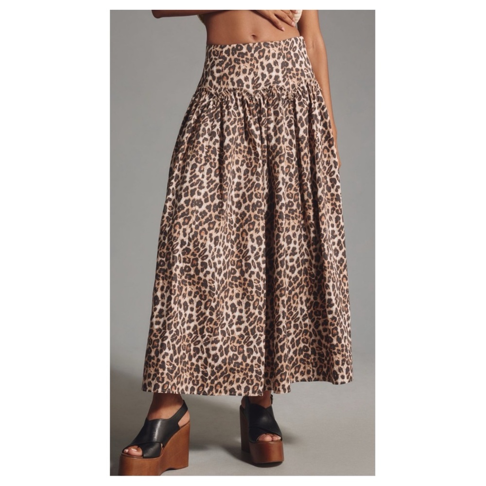 Anthropologie Mara Mara Leopard Print Basque Waist Drop Waist Maxi Skirt NWT - Picture 5 of 16
